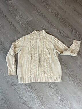 L.L. Bean Cream Cable-Knit Full-Zip Cardigan